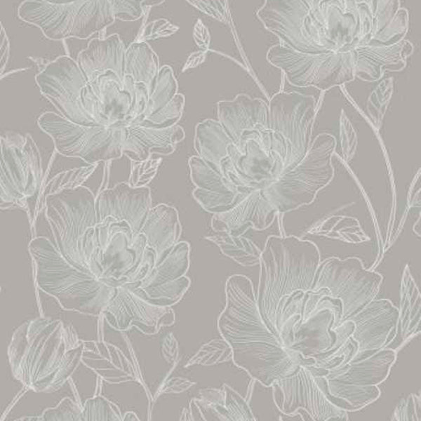 Papel de Parede Cinza Atemporal Floral bobinex 3803