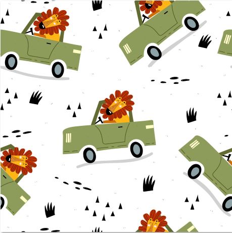 PAPEL DE PAREDE ADESIVO INFANTIL LEÃO NO CARRINHO L2