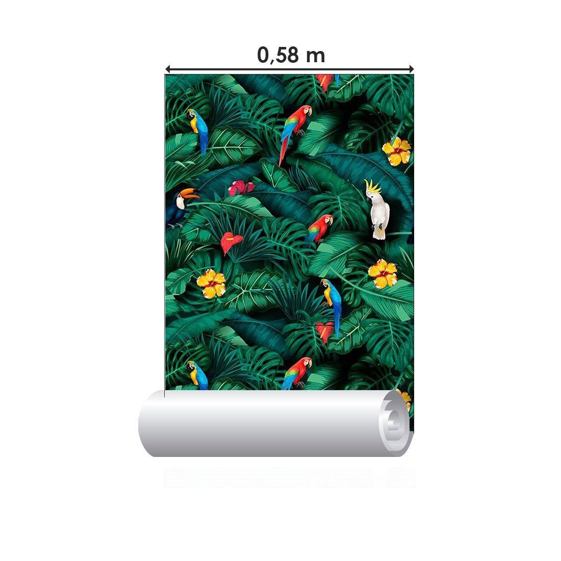 Papel de Parede Adesivo Folhas Tropicais Araras N014191