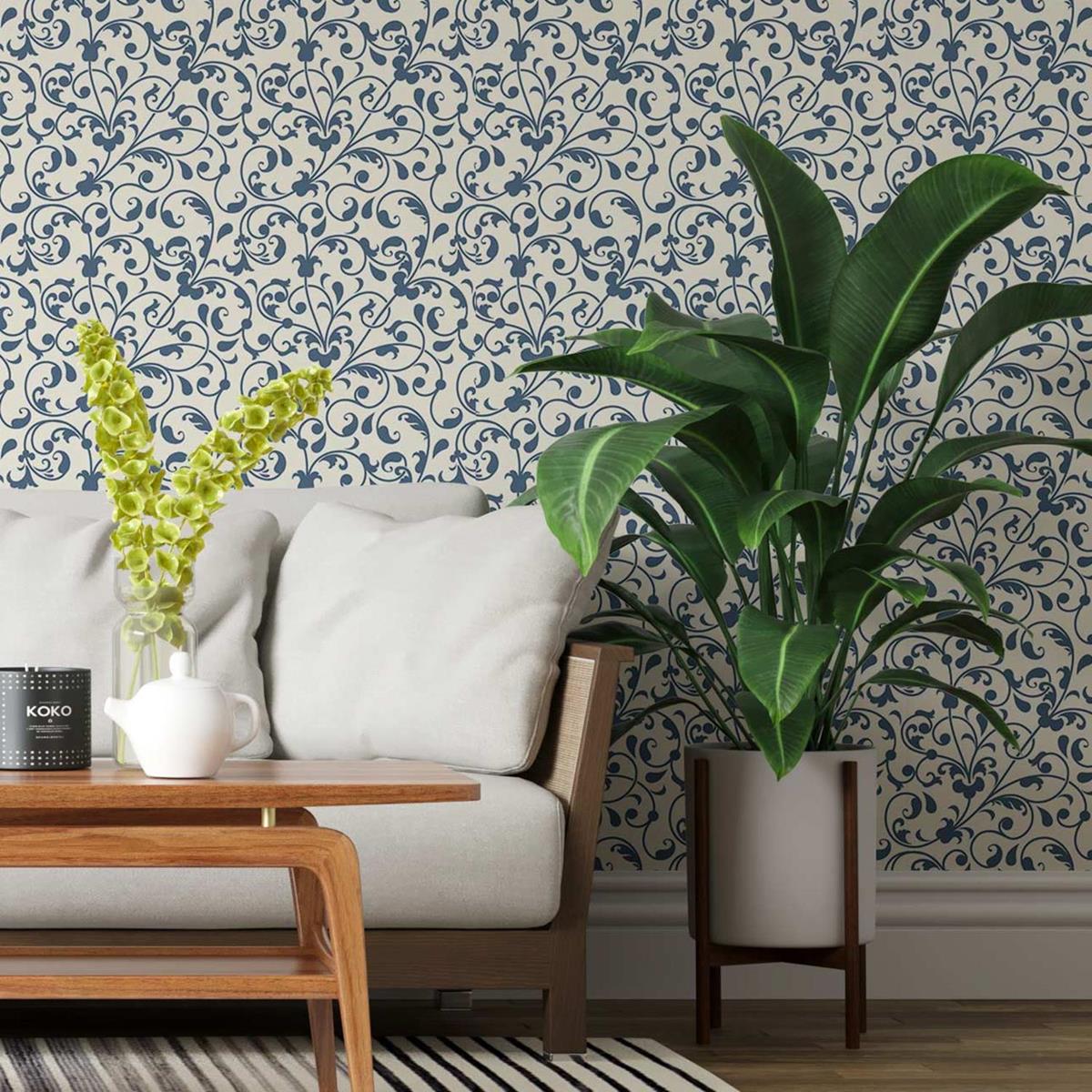 Papel de Parede Adesivo Arabesco azul N03003