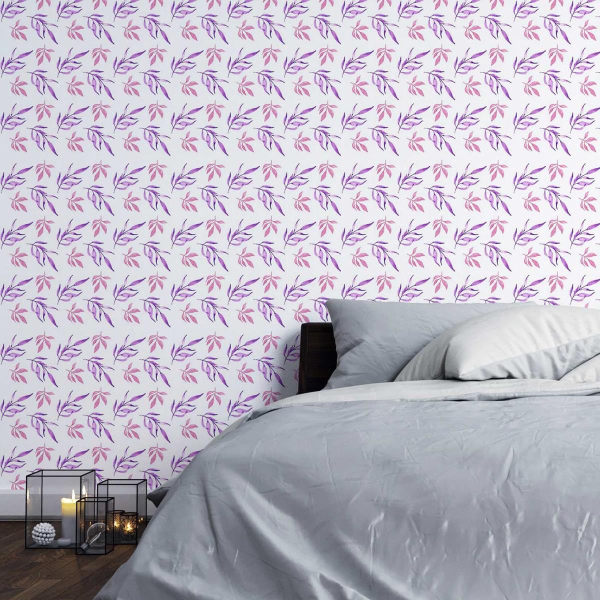 Papel de Parede Adesivo Folha Rosa e Lilás N03011