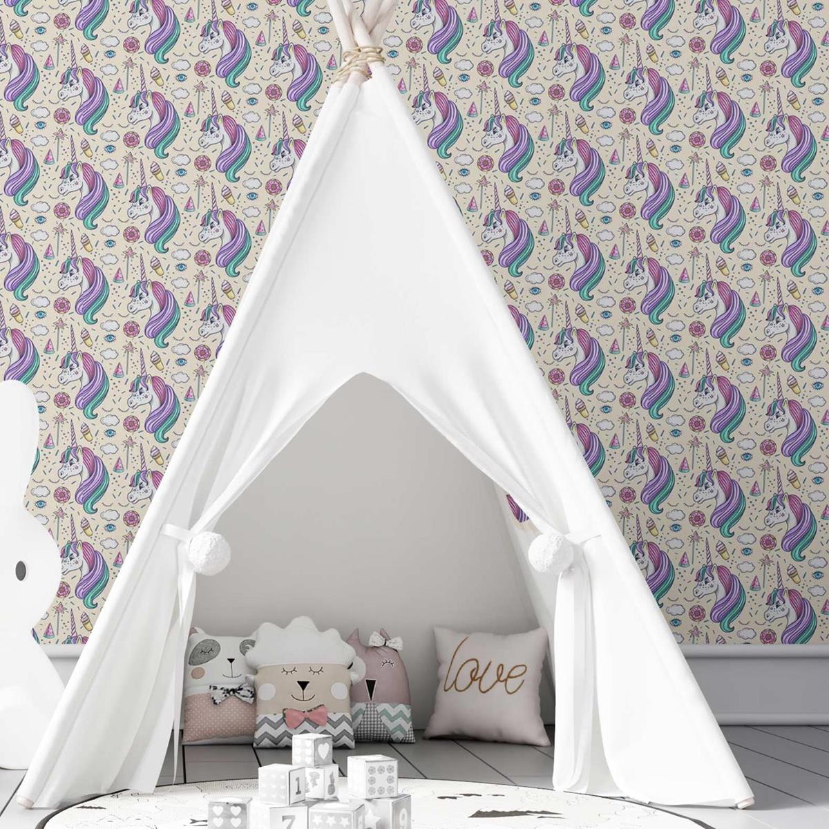 Papel de Parede Adesivo Unicórnio Rosa N03014