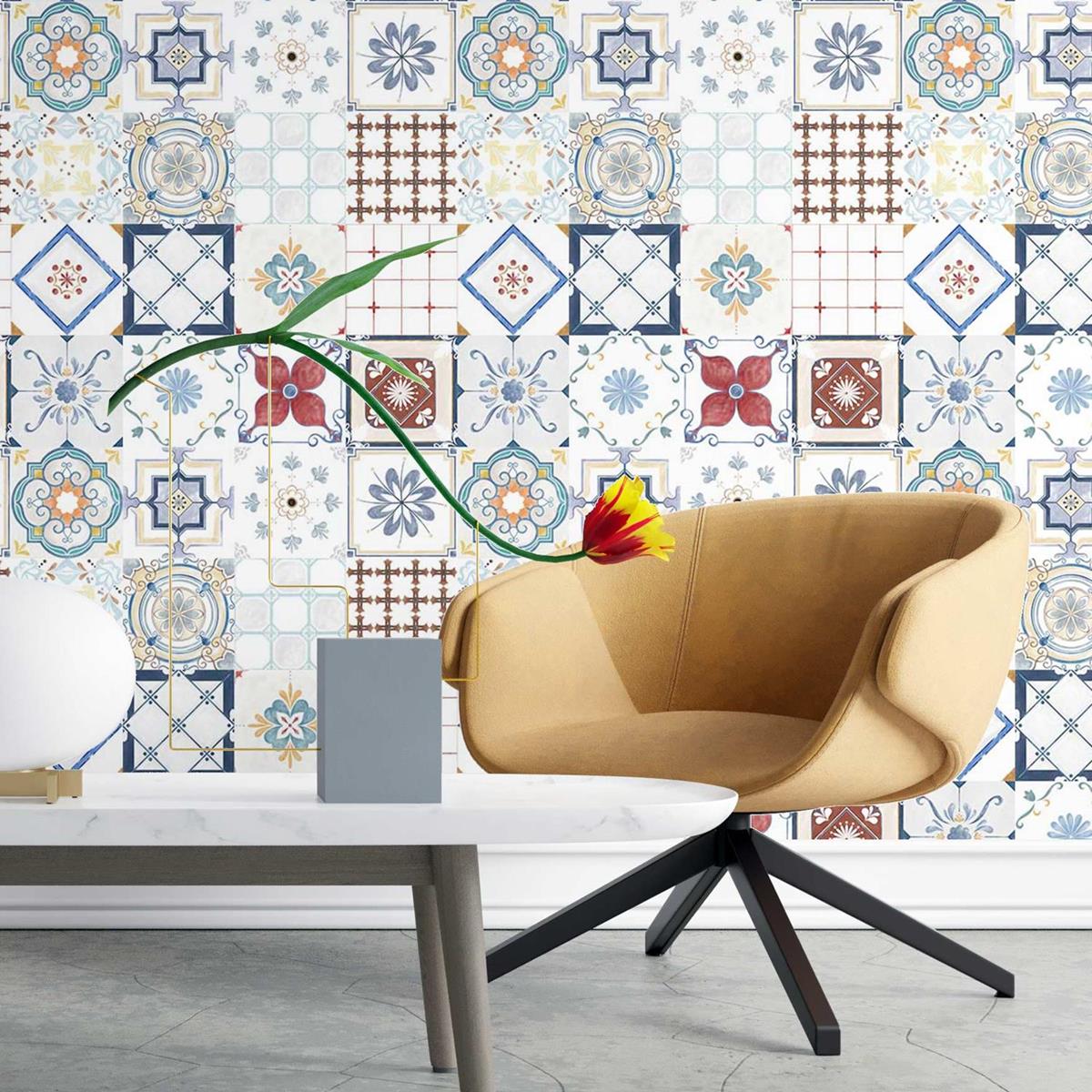 Papel de Parede Adesivo Azulejo Vermelho e Azul N03027