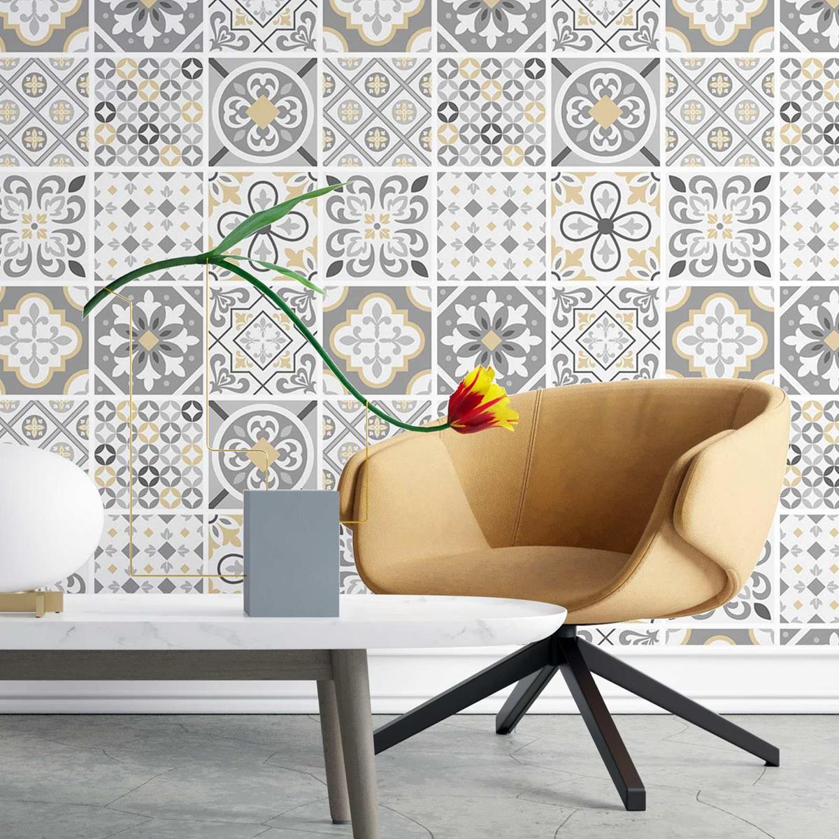 Papel de Parede Adesivo Azulejo tons bege N03029