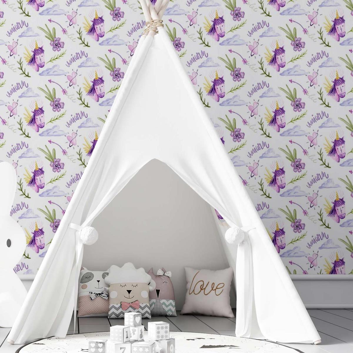 Papel de Parede Adesivo Unicórnio Lilás N03040