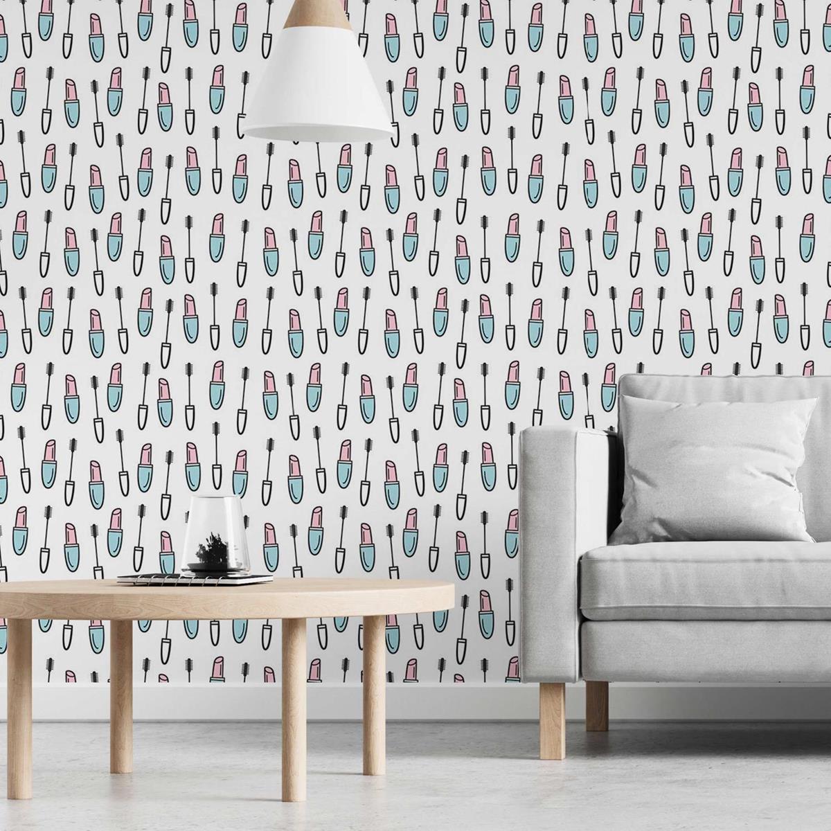 Papel de Parede Adesivo Maquiagem, batom e rímel N03059