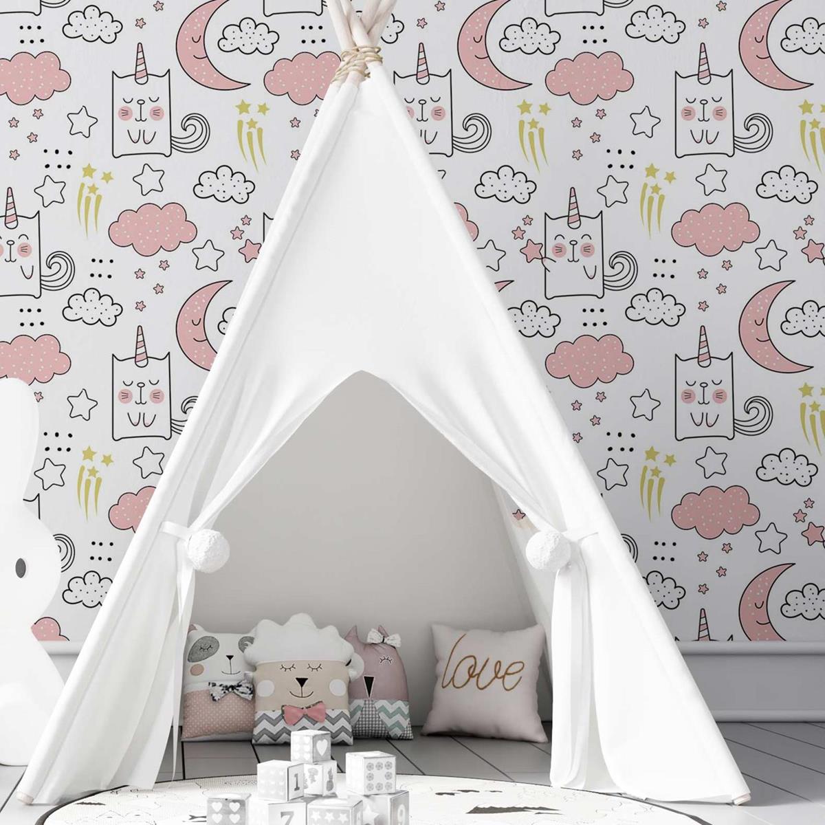 Papel de Parede Adesivo Unicórnio, nuvem, lua. N03066