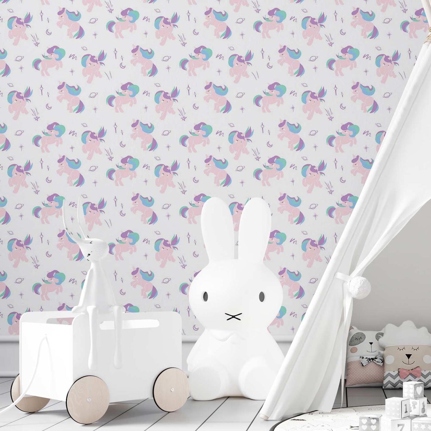 Papel de Parede Adesivo Unicórnio Baby Lilás N03084