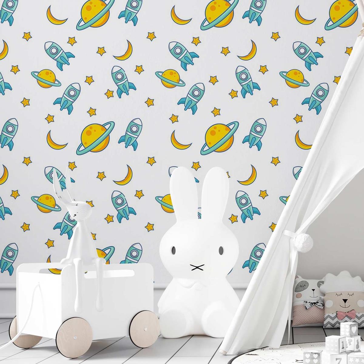 Papel de Parede Adesivo Lua, estrela, foguete N03127