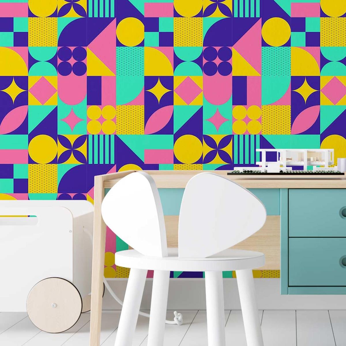 Papel de Parede Adesivo Azulejo retrô colorido N03140