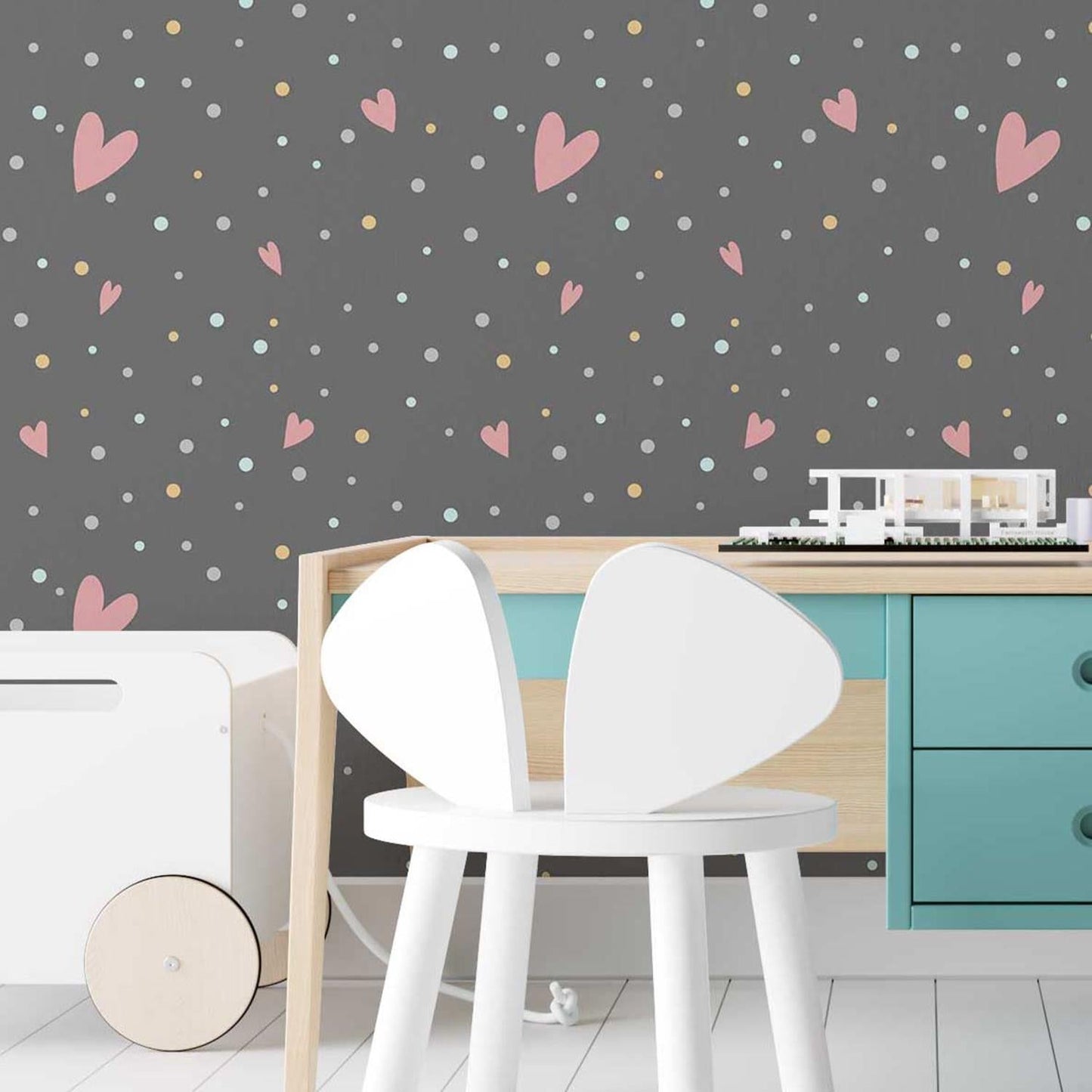 Papel de Parede Adesivo Poá e Coração N03141