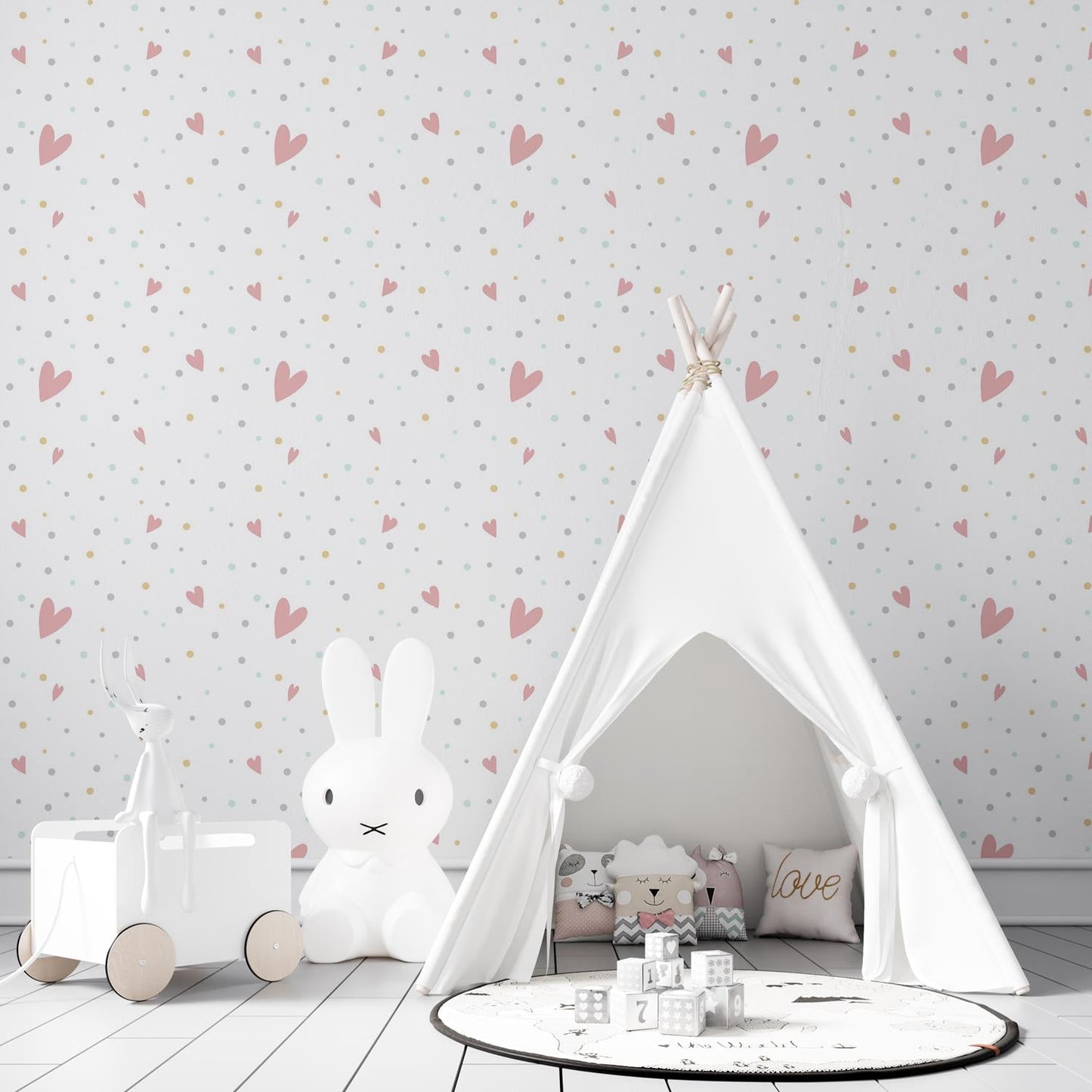 Papel de Parede Adesivo Bolinhas com coração N03146