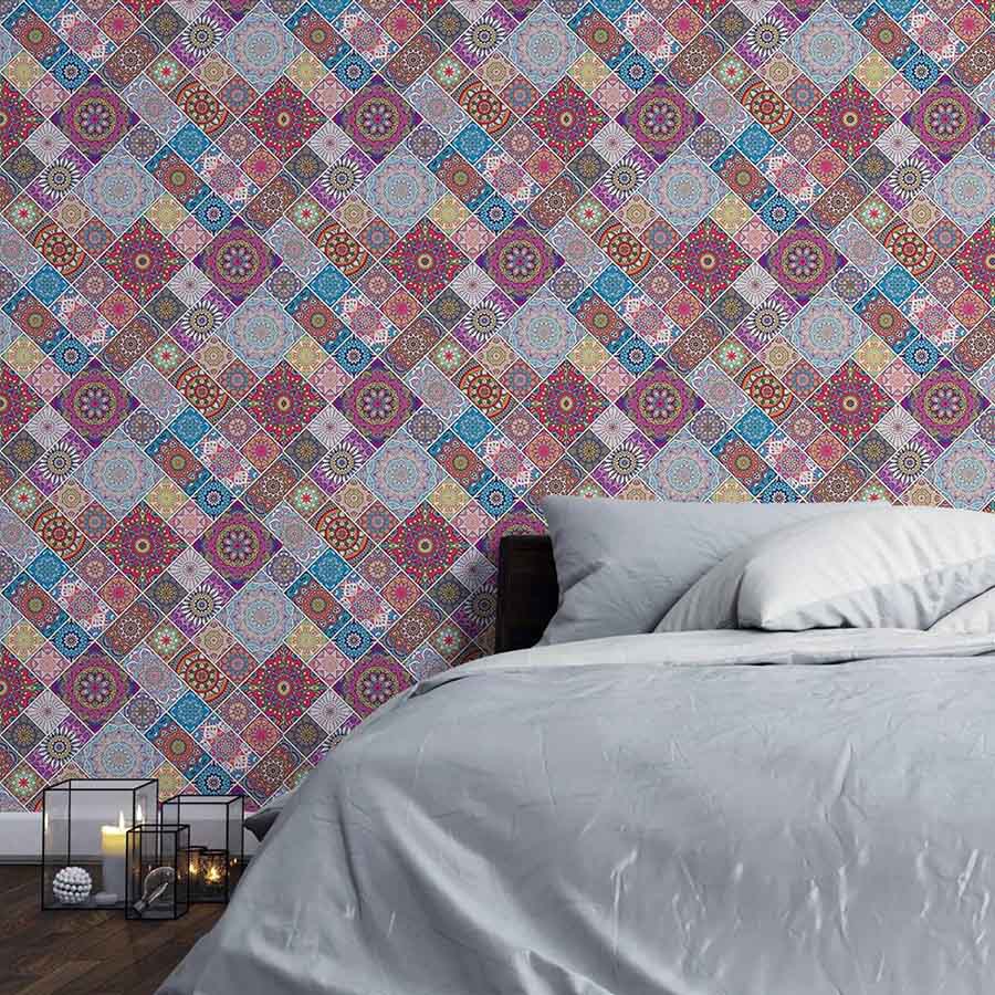 Papel de Parede Adesivo Mandala patchwork Indiano N03150