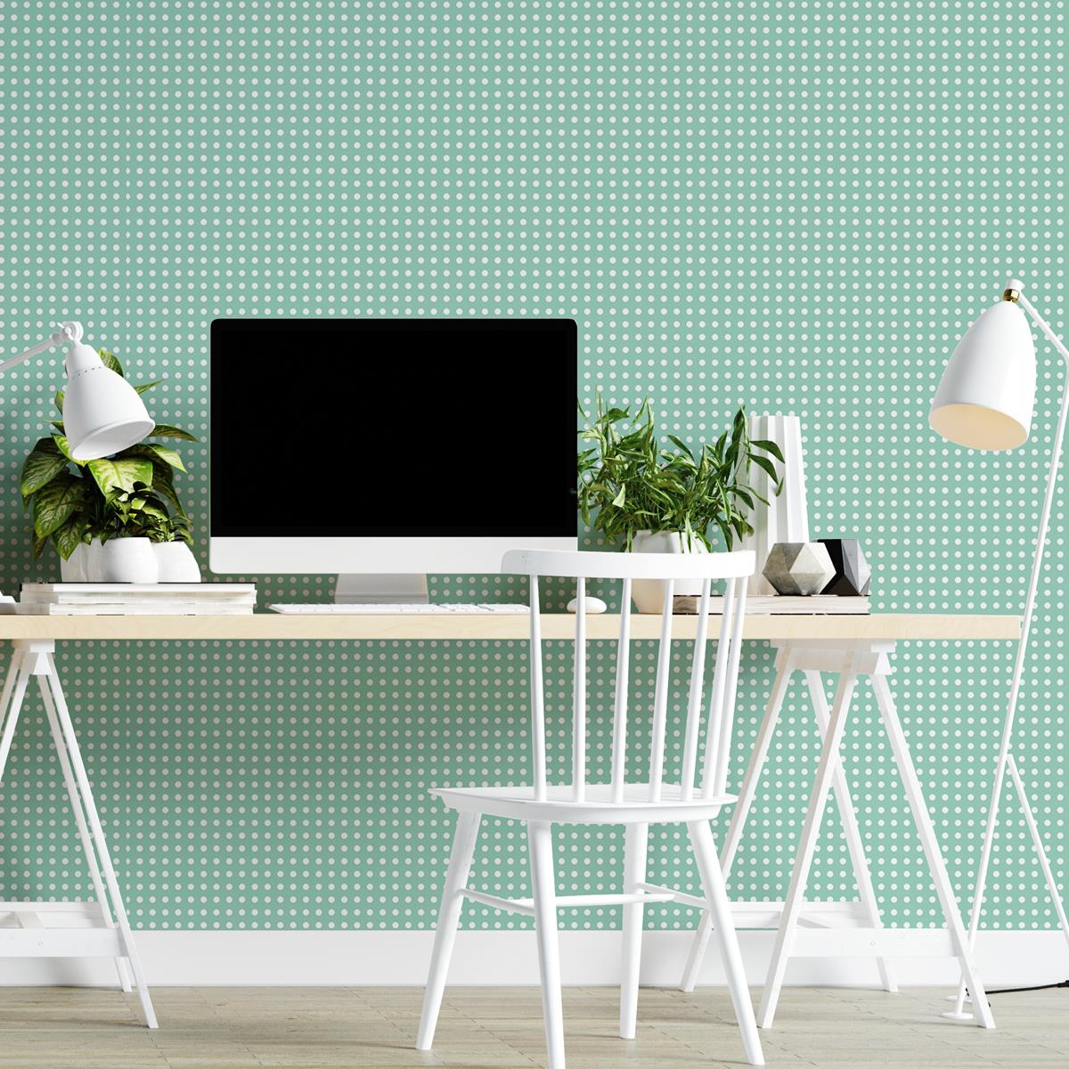 Papel de Parede Adesivo Poá Verde e Branco N04029