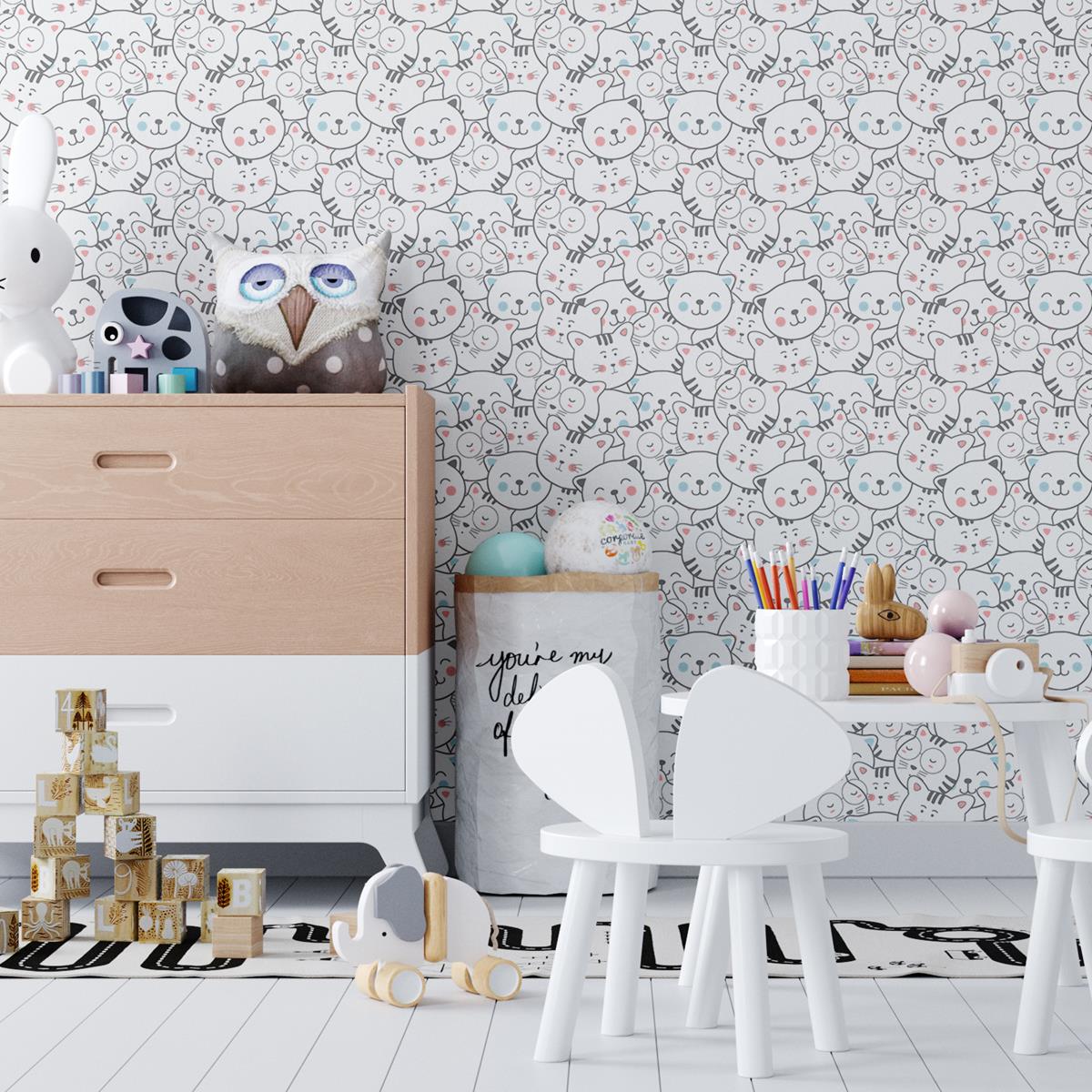 Papel de Parede Adesivo Gatinhos Minimalistas N04044