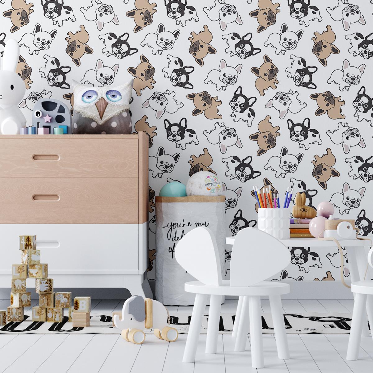 Papel de Parede Adesivo Cachorros Minimalistas N04053
