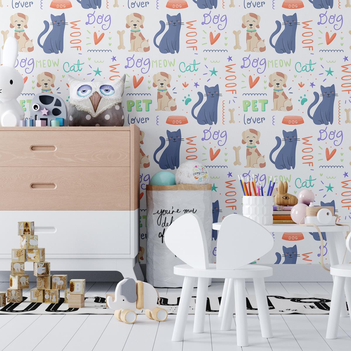 Papel de Parede Adesivo Gatinhos e Cachorros N04059