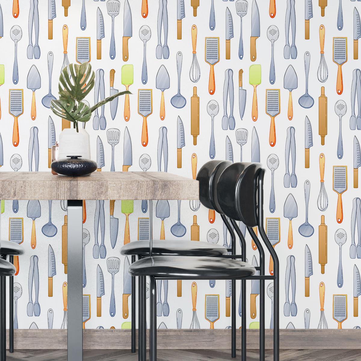 Papel de Parede Adesivo Cozinha Itens Coloridos N04071