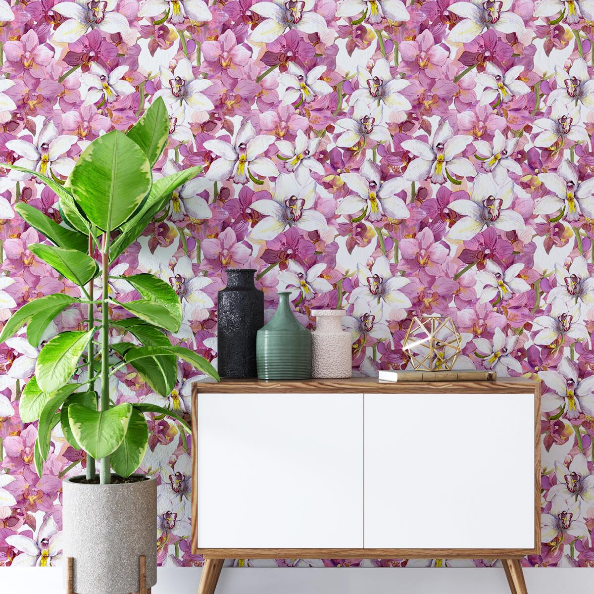 Papel de Parede Adesivo Orquídeas Branca e Lilás N04072