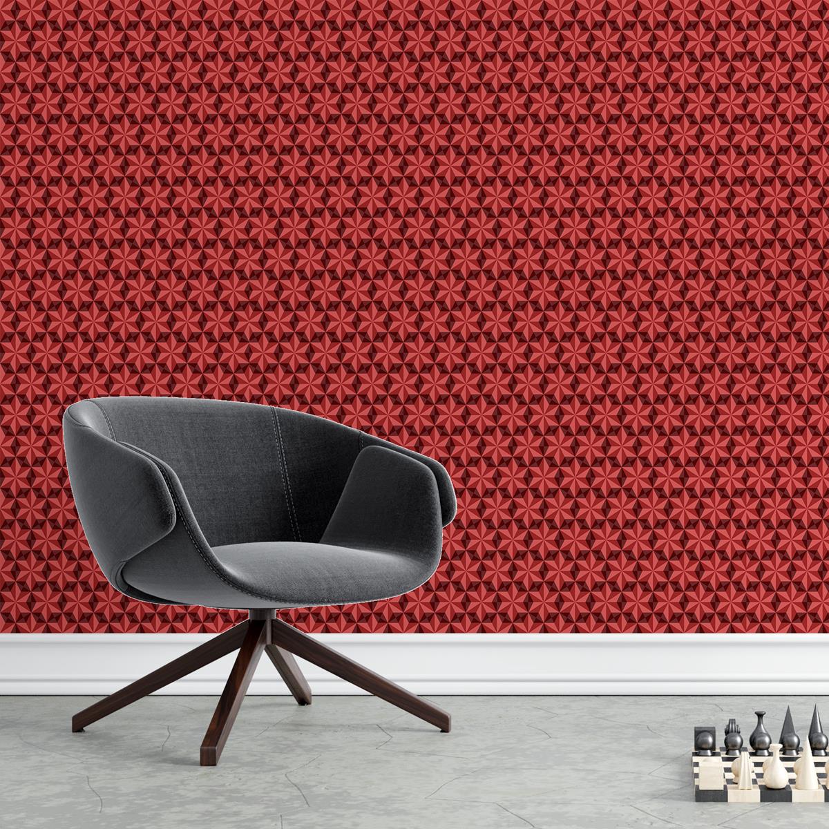 Papel de Parede Adesivo Geométrico Vermelho e Preto N04100