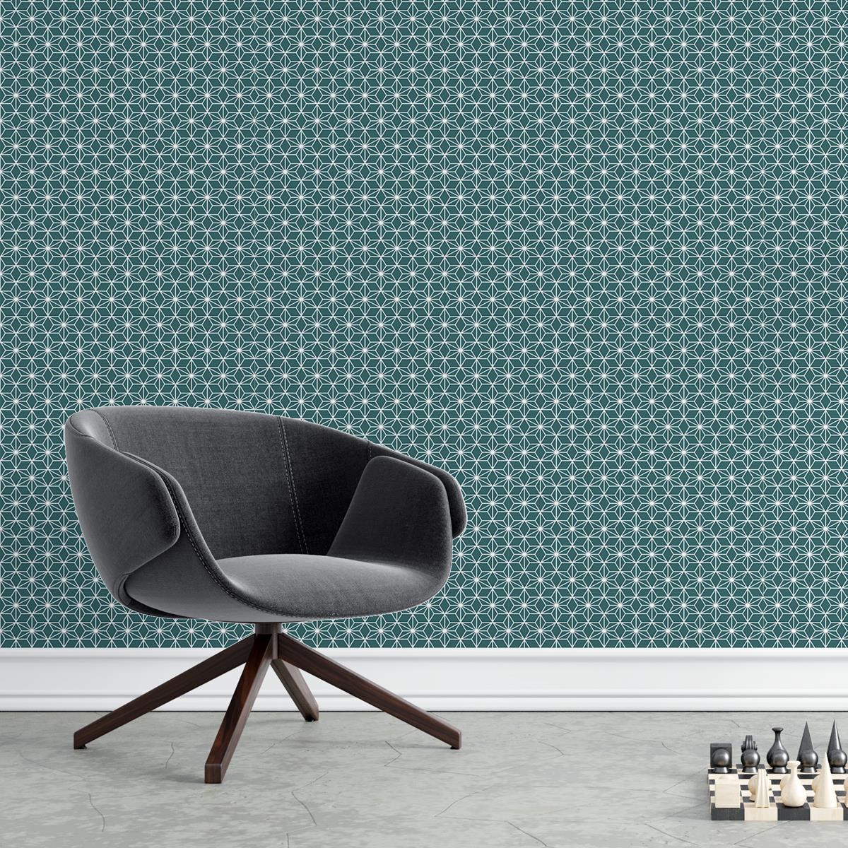 Papel de Parede Adesivo Geométrico Azul e Branco N04103