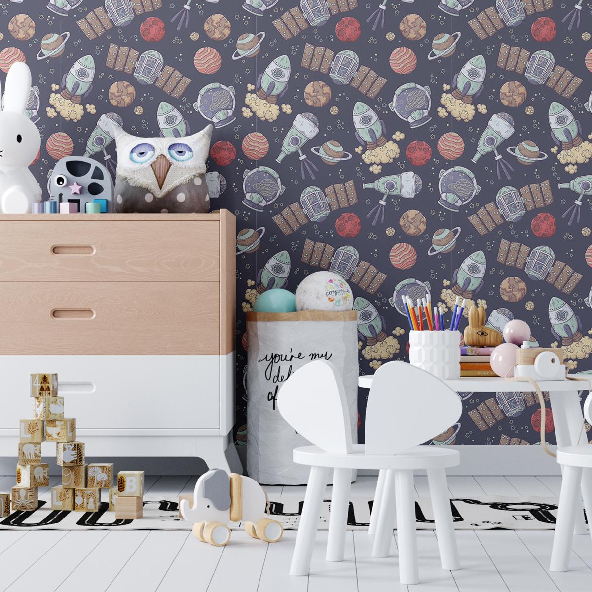 Papel de Parede Adesivo Espaço Cartoon Colorido N04109