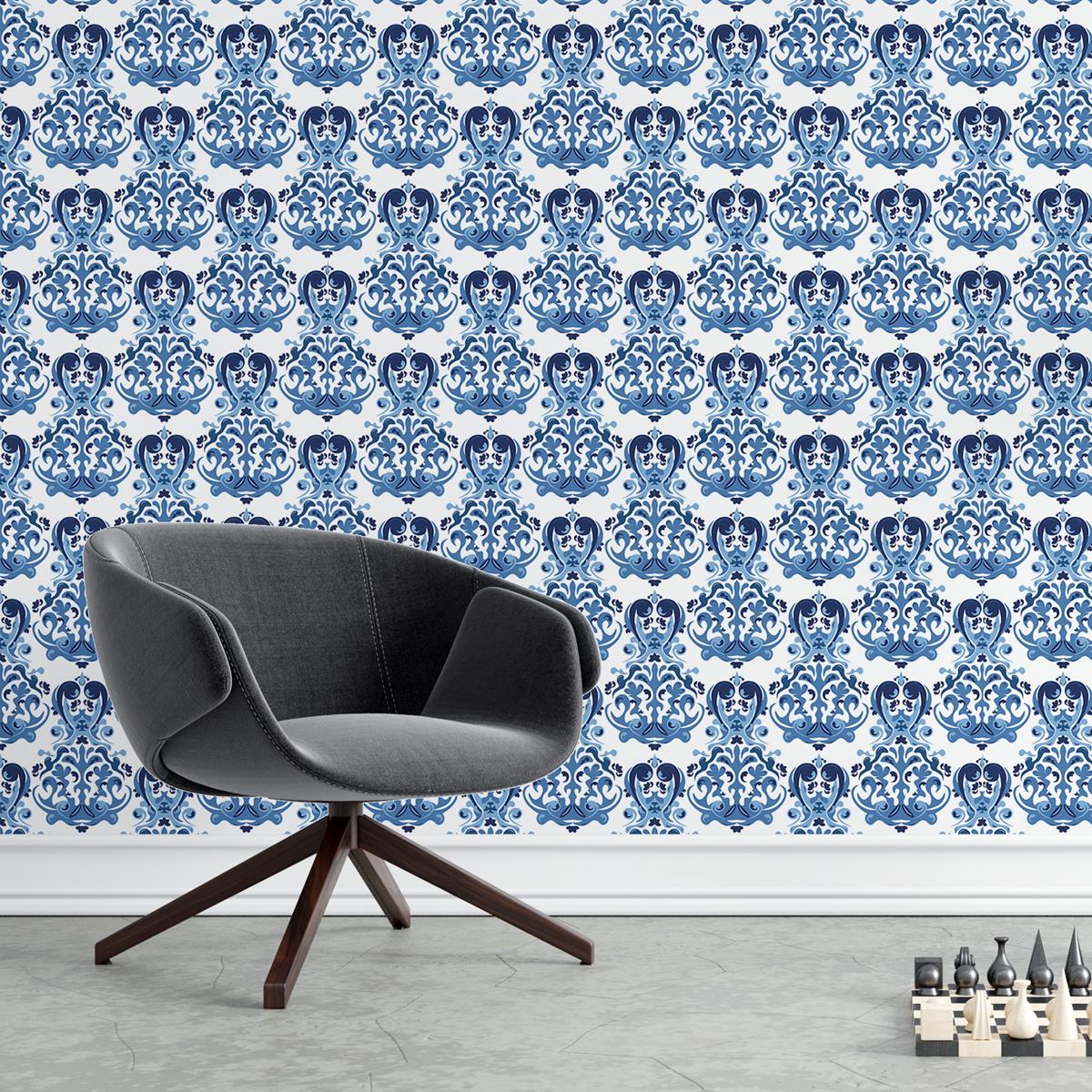 Papel de Parede Adesivo Arabesco Azul N04133