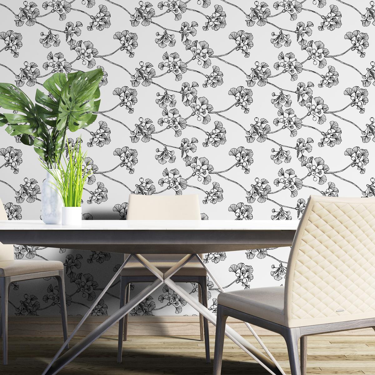 Papel de Parede Adesivo Floral Minimalista  N04160