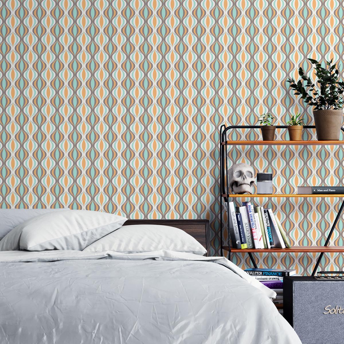 Papel de Parede Adesivo Retrô Geométrico Laranja N04161