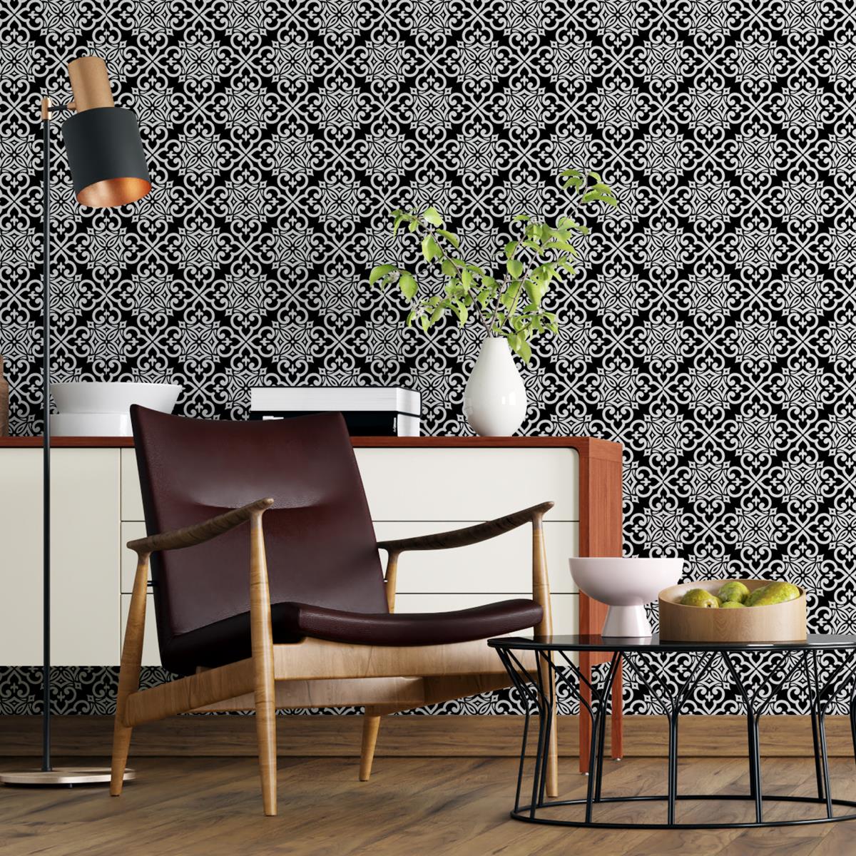 Papel de Parede Adesivo Arabesco Preto e Branco N04175