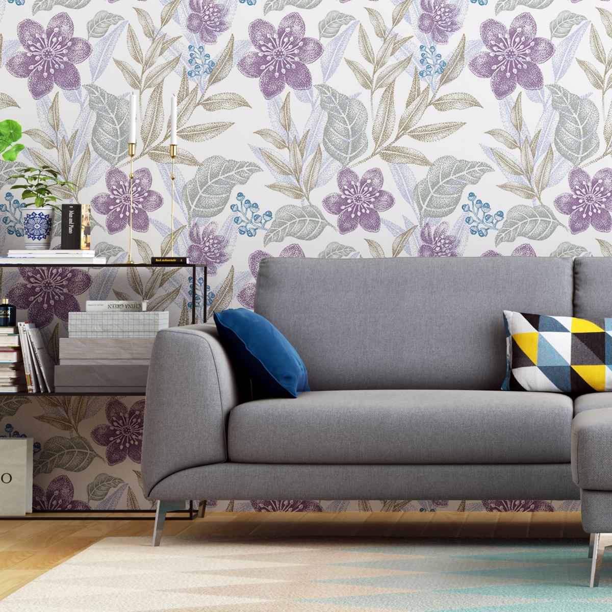 Papel de Parede Adesivo Folhagem e Flor Lilás N04180