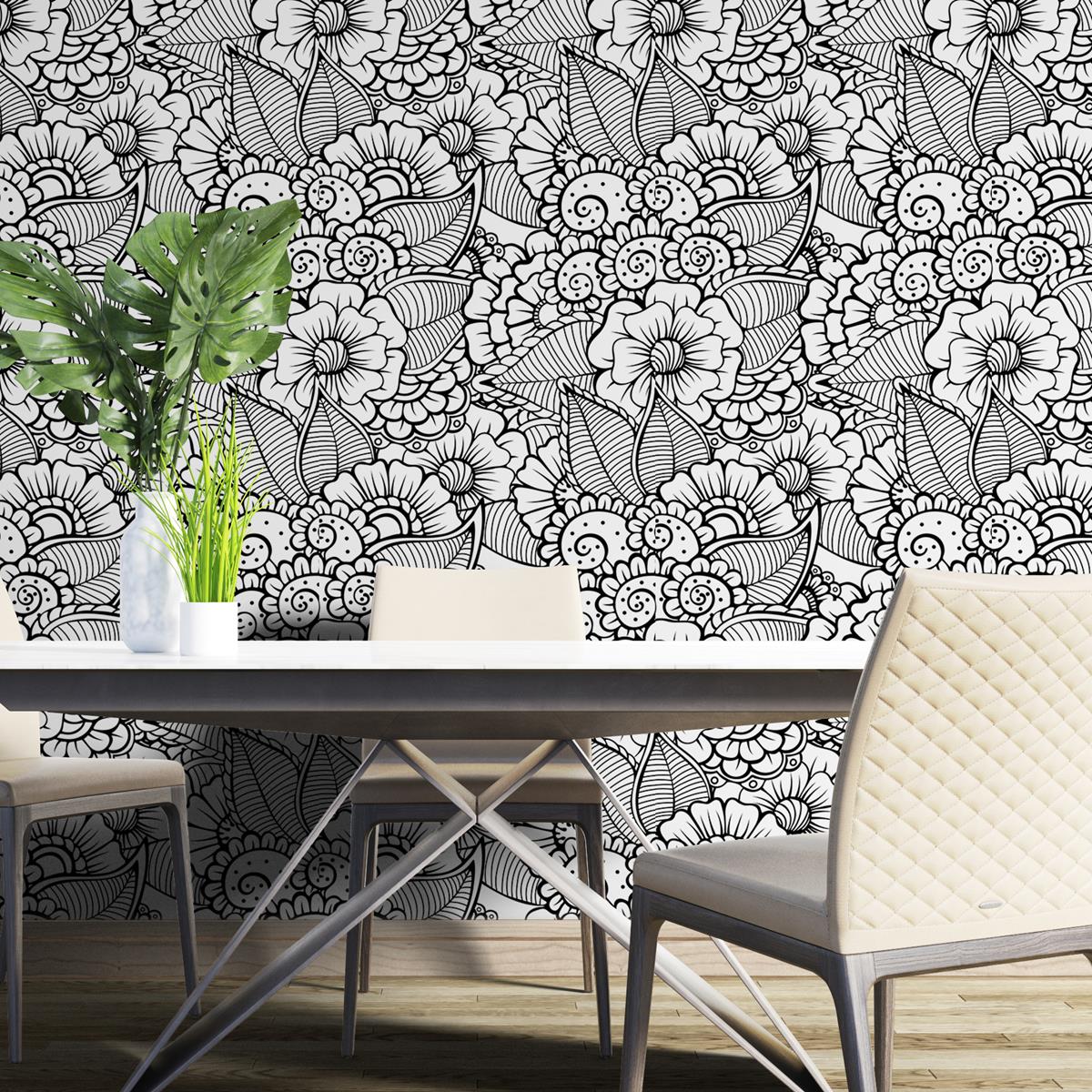 Papel de Parede Adesivo Flores para Colorir N04206