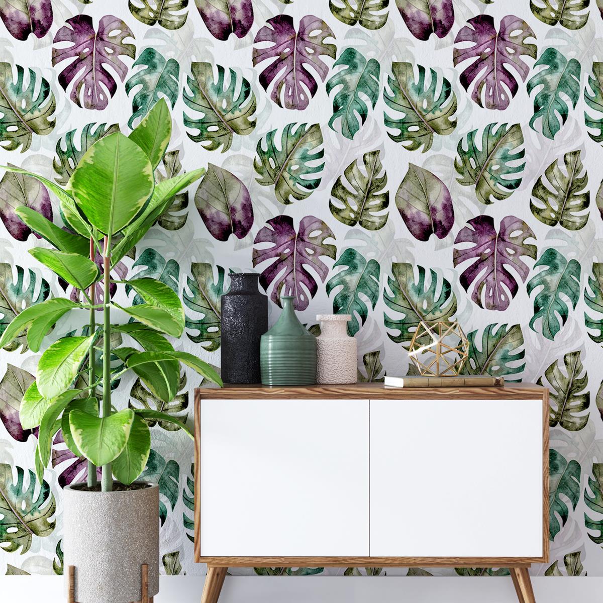 Papel de Parede Adesivo Folhagem Tropical Aquarela N04207