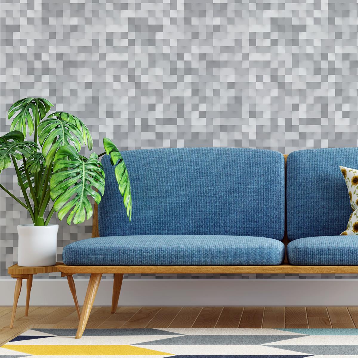 Papel de Parede Adesivo Azulejo Pastilha Cinza N04215