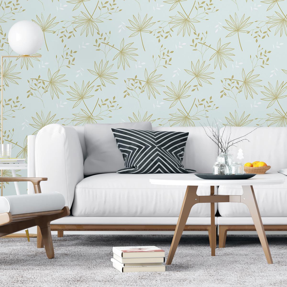 Papel de Parede Adesivo Folhagem Tropical Azul e Verde N04227