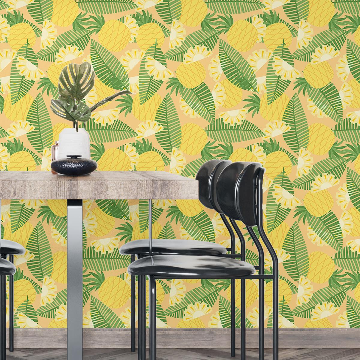 Papel de Parede Adesivo Abacaxi e Folhas N04259