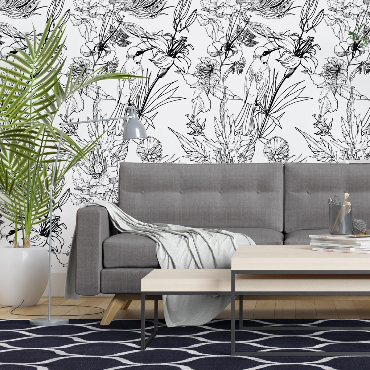 Papel de Parede Adesivo Flores e Beija-flor N04261