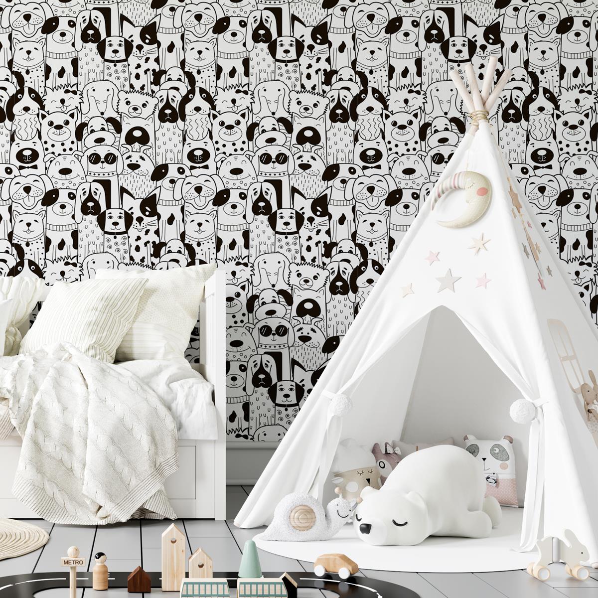 Papel de Parede Adesivo Cachorros Para Colorir N04264