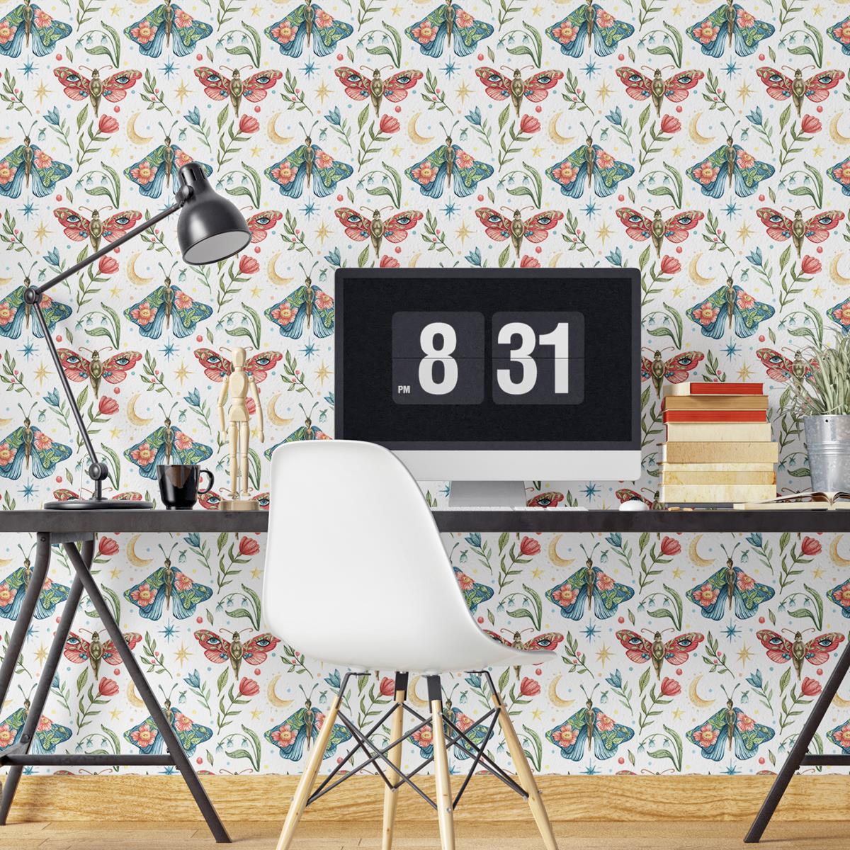 Papel de Parede Adesivo Borboletas Florais Colorido N04271