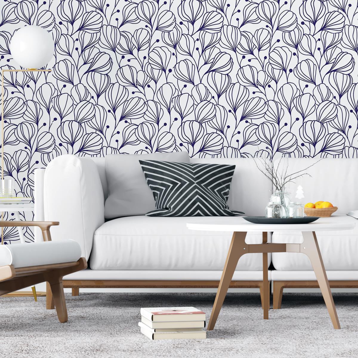 Papel de Parede Adesivo Floral Branco e Azul N04295