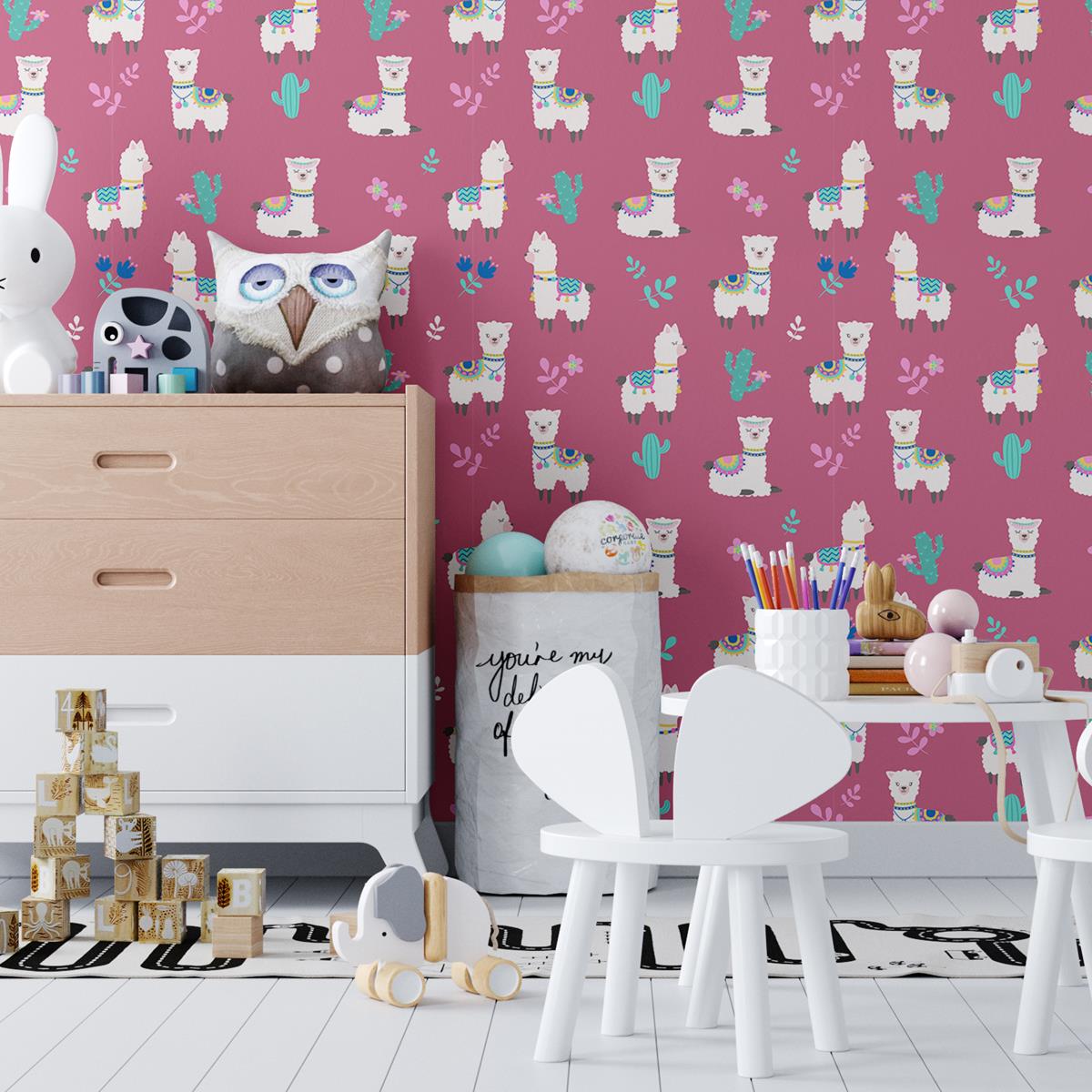 Papel de Parede Adesivo Lhama Rosa N04296