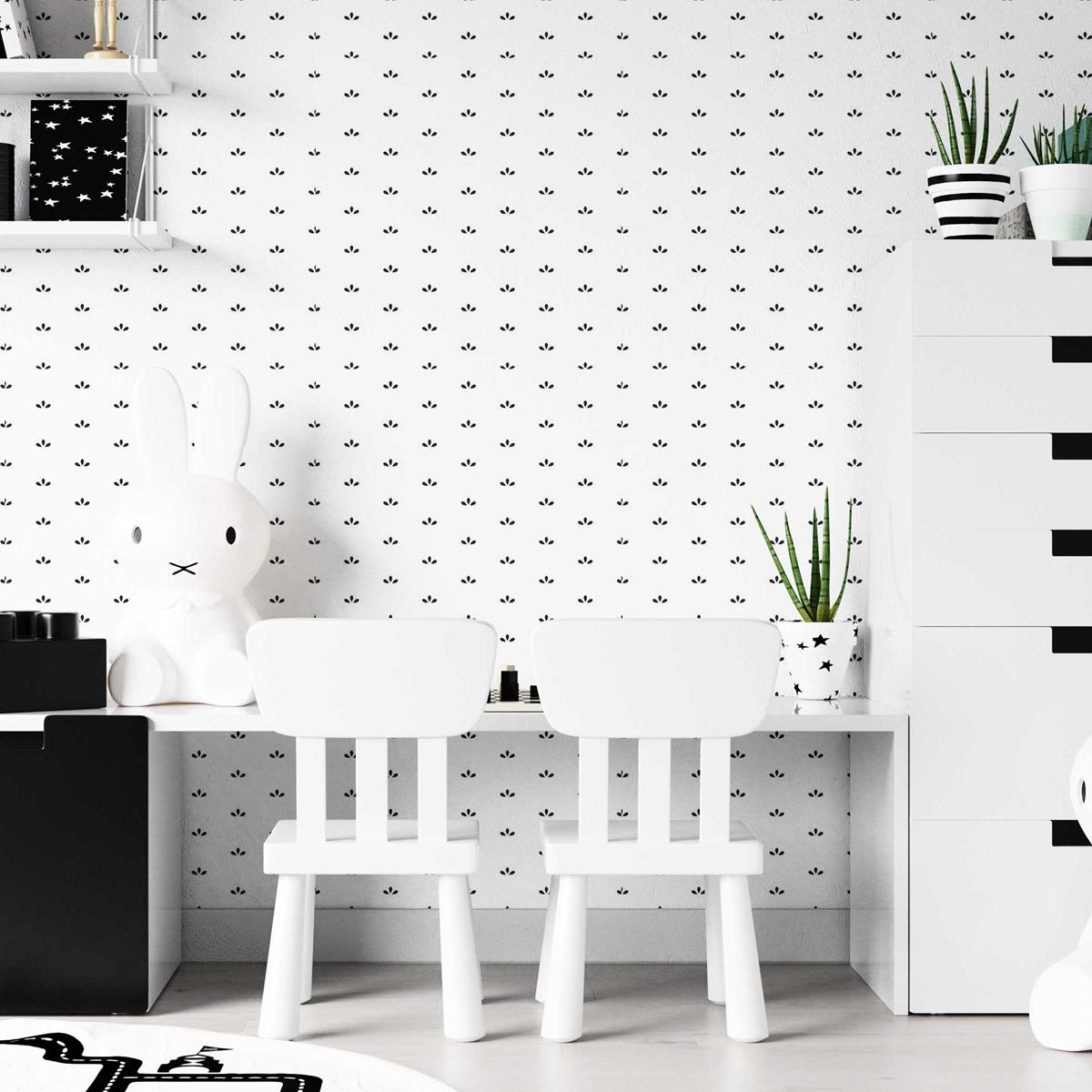Papel de Parede Adesivo Folhas Minimalistas em Preto e Branco N07020