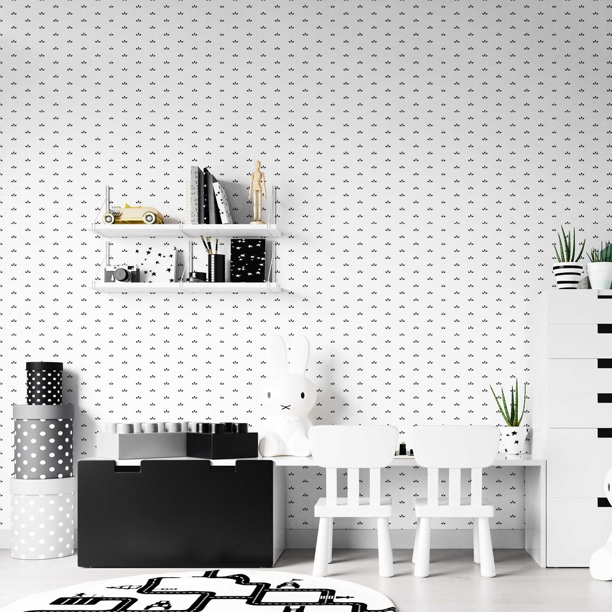 Papel de Parede Adesivo Folhas Minimalistas em Preto e Branco N07020