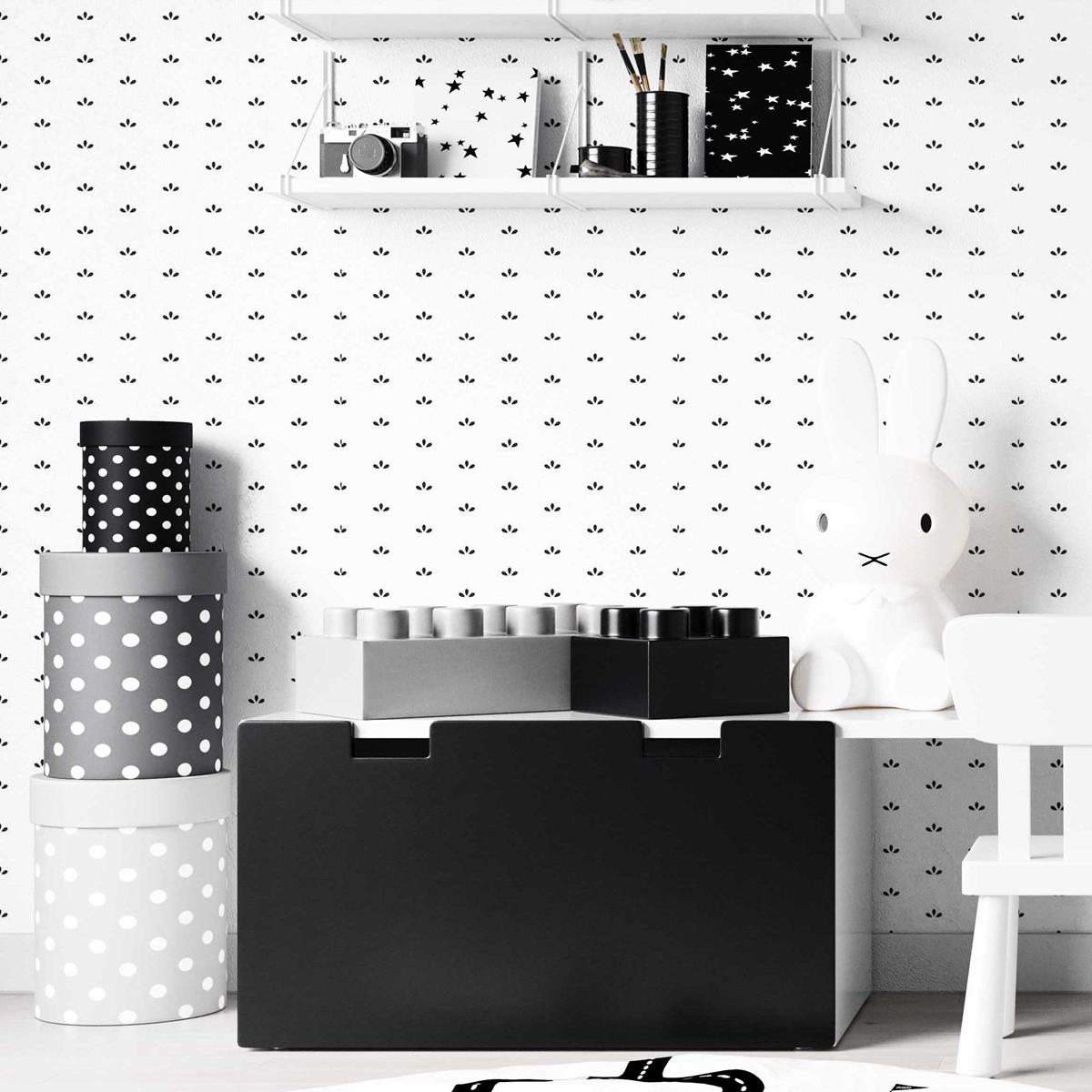 Papel de Parede Adesivo Folhas Minimalistas em Preto e Branco N07020