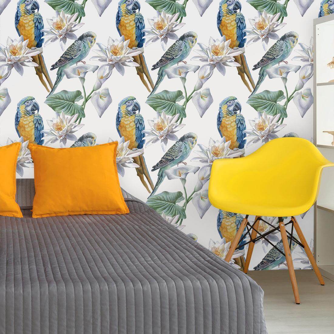 Papel de Parede Adesivo Pássaros Floral 289969499