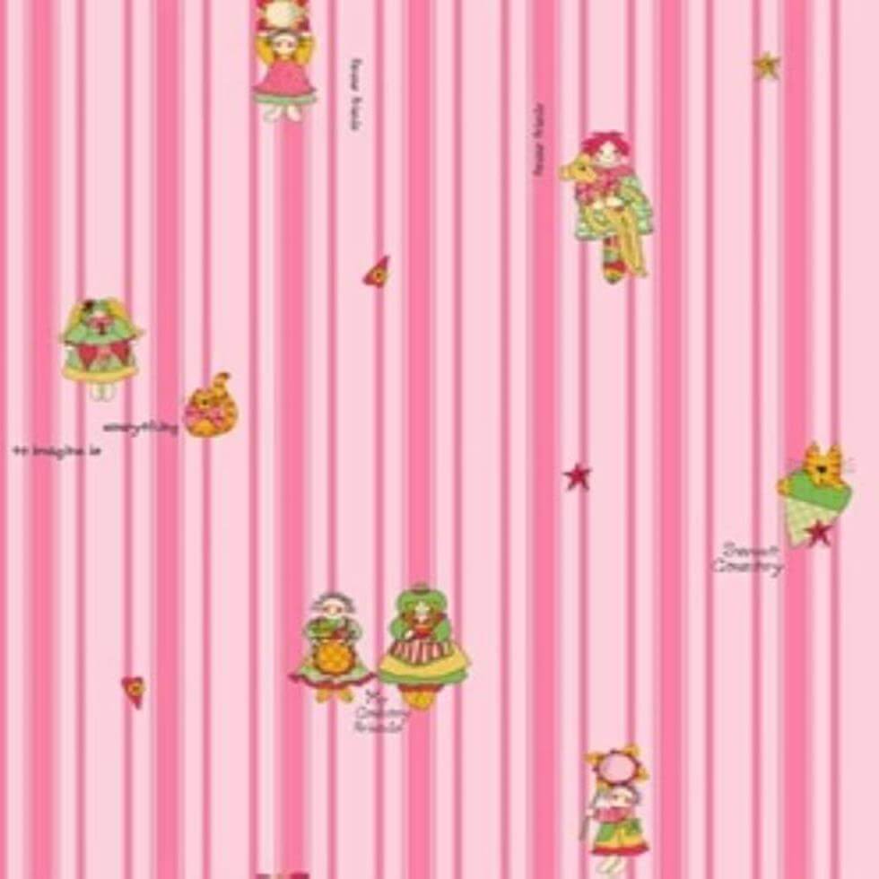 Papel de Parede Infantil Listrado Rosa Kawayi 312406