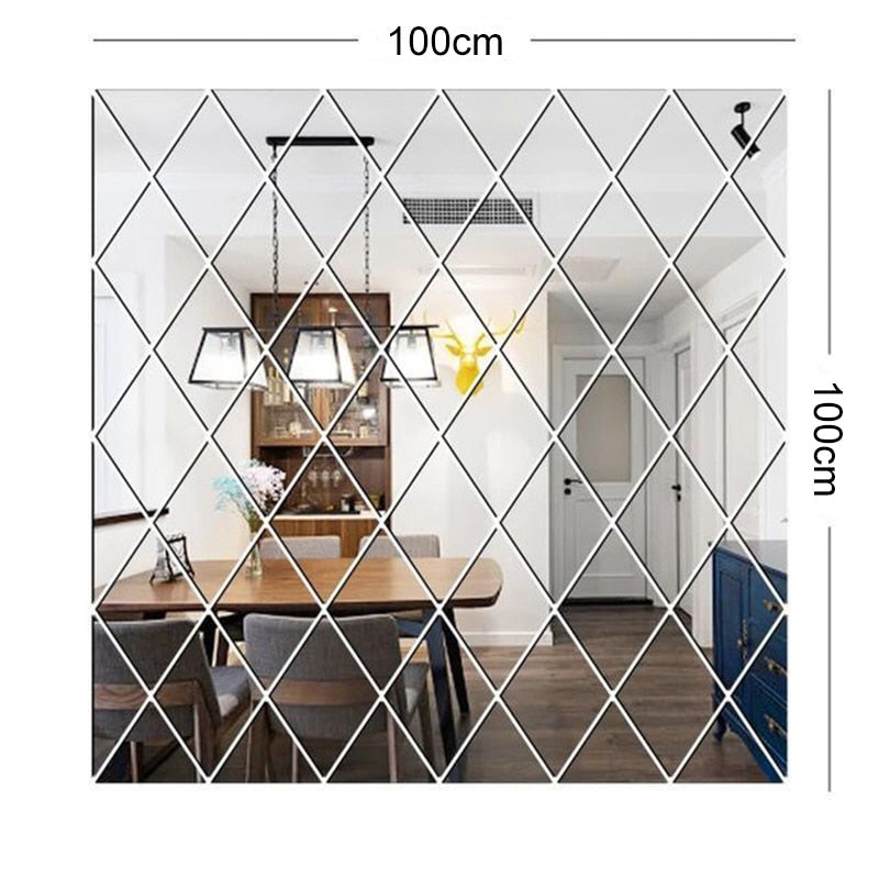 17/32/58 peças 3D espelho adesivo de parede faça você mesmo diamantes triângulos adesivos de parede sala de estar decoração de casa quarto decoração decalques de parede