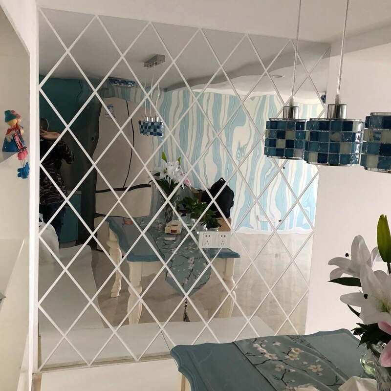 17/32/58 peças 3D espelho adesivo de parede faça você mesmo diamantes triângulos adesivos de parede sala de estar decoração de casa quarto decoração decalques de parede