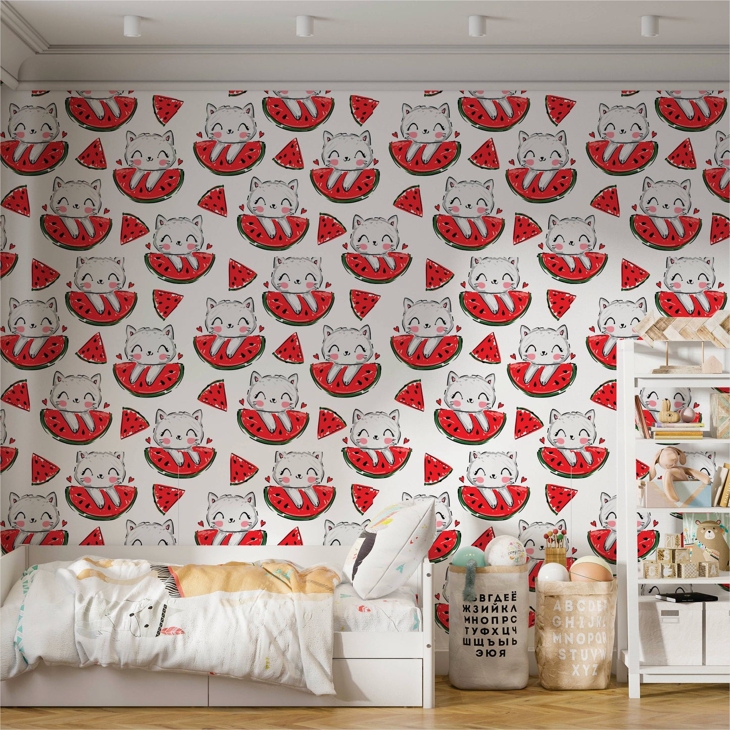 PAPEL DE PAREDE ADESIVO INFANTIL GATINHA MELANCIA L009
