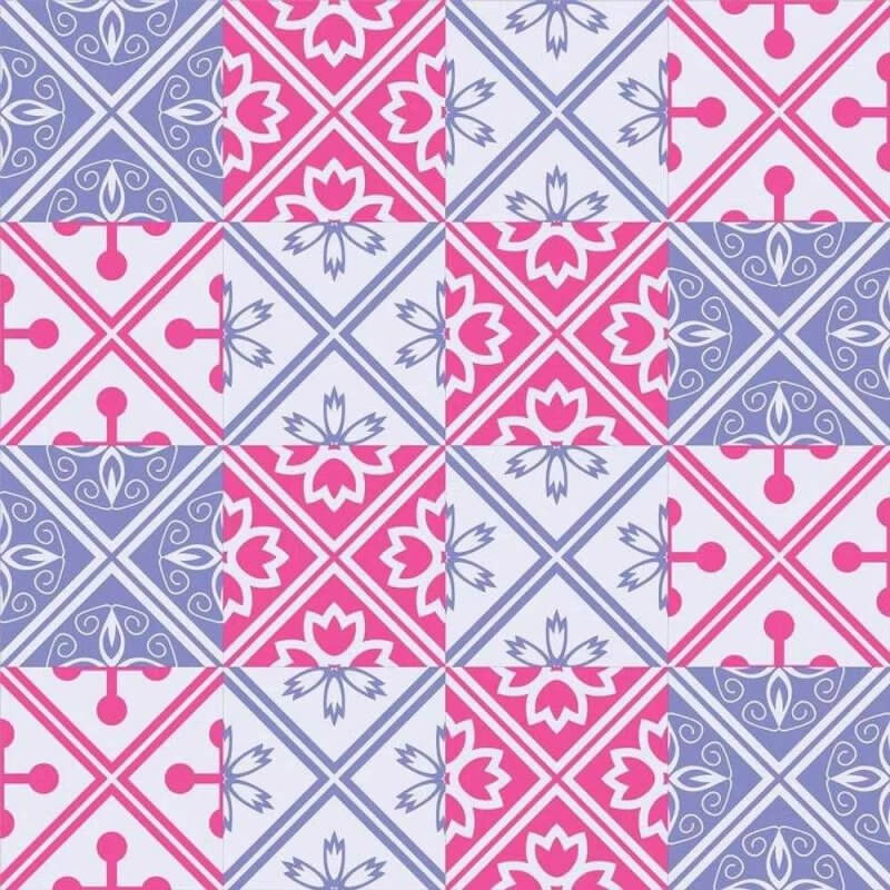 ADESIVO AZULEJO FLORAL ROSA E ROXO 289085516 - Papel na Parede